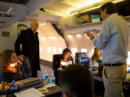 VP Joe Biden being briefed by Amos Hochstein, then-Special Envoy aboard Air Force 2 on the way the way to Ukraine.