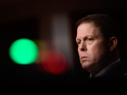 Steven Sund, former Capitol chief of police, listens during a Senate Homeland Security and Governmental Affairs and Senate Rules and Administration Committees hearing in Washington, D.C., U.S., on Tuesday, Feb. 23, 2021. Three former top Capitol security officials are facing aggressive questions from the two committees digging into the lapses …