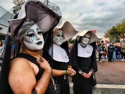 The Sisters of Perpetual Indulgence show their support during the gay pride parade in West Hollywood, Calif. on June 12, 2016. The Los Angeles Dodgers have removed a satirical LGBTQ+ group called the Sisters of Perpetual Indulgence from the team’s annual Pride Night after opposition from conservative Catholic groups. The …