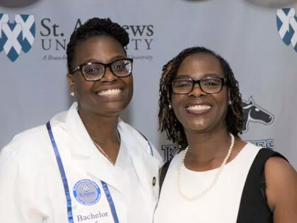 Chaquita Bandy, left, with mom Dr. Dorothy Miller. PHOTO: ROONEY COFFMAN - ST. ANDREWS UNIVERSITY PHOTOGRAPHER