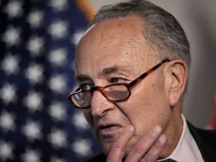 WASHINGTON, DC - MAY 25: Senate Majority Leader Chuck Schumer (D-NY) speaks to the press following a Democratic caucus meeting on May 25, 2021 in Washington, DC. Schumer urged his Republican Senate colleagues to support the January 6 commission legislation. (Photo by Drew Angerer/Getty Images)