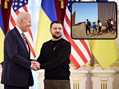 KYIV, UKRAINE - FEBRUARY 20: In this handout photo issued by the Ukrainian Presidential Press Office, U.S. President Joe Biden meets with Ukrainian President Volodymyr Zelensky at the Ukrainian presidential palace on February 20, 2023 in Kyiv, Ukraine. The US President made his first visit to Kyiv since Russia's large-scale …