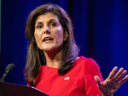 Former US ambassador to the UN and 2024 Republican Presidential hopeful Nikki Haley speaks at the Republican Party of Iowa's 2023 Lincoln Dinner at the Iowa Events Center in Des Moines, Iowa, on July 28, 2023. (Photo by Sergio FLORES / AFP) (Photo by SERGIO FLORES/AFP via Getty Images)
