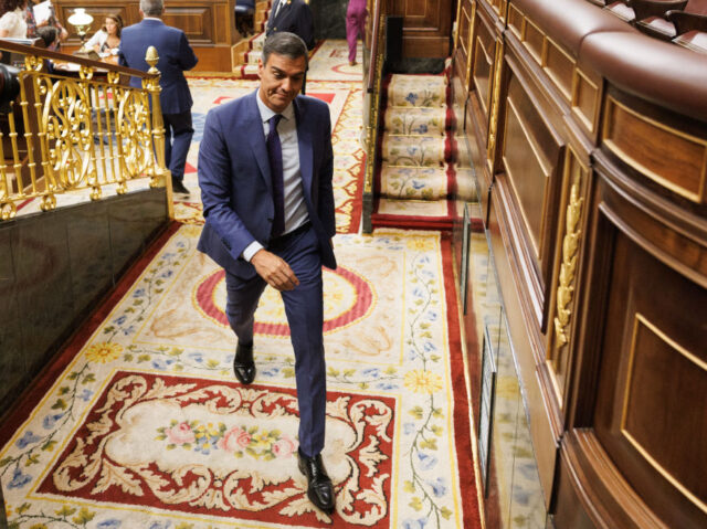 MADRID, SPAIN - AUGUST 17: The acting President of the Government and Secretary General of the PSOE, Pedro Sanchez, during the Constitutive Session of the XV Legislature in the Congress of Deputies, on 17 August, 2023 in Madrid, Spain. The deputies of the formation have arrived at the Lower House …