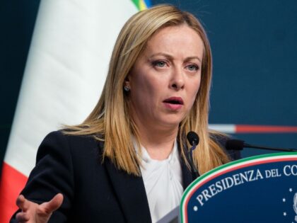 BRUSSELS, BELGIUM - FEBRUARY 10: Italian Prime Minister Giorgia Meloni is talking to media at the end of an European Union leaders summit at the European Council headquarters on February 10, 2023 in Brussels, Belgium. Italian Prime Minister declares: 'I held this press conference and I am very happy with …