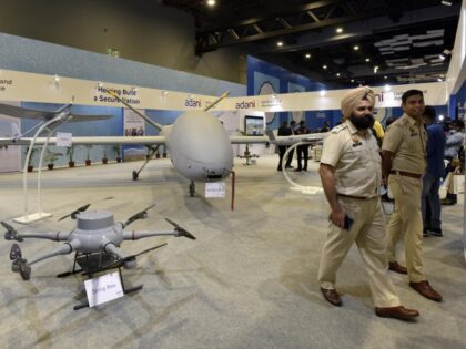 A Hermes 900 and Skylark drone on display at the Bharat Drone Mahotsav , at Pragati Maidan on May 27, 2022, in New Delhi, India. Prime Minister Narendra Modi urged all ministries to increase the use of drones in their work, saying he wants drones to become ubiquitous like mobile …
