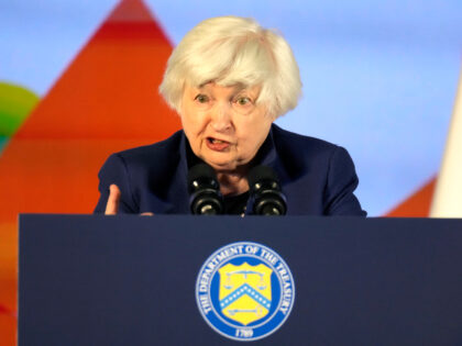 U.S. Treasury Secretary Janet Yellen speaks during a press conference at the G-20 financial conclave on the outskirts of Bengaluru, India, Thursday, Feb. 23, 2023. (AP Photo/Aijaz Rahi)