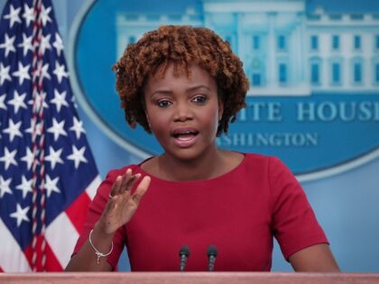 WASHINGTON, DC - AUGUST 03: White House press secretary Karine Jean-Pierre speaks during the daily briefing at the White House on August 03, 2022 in Washington, DC. Jean-Pierre answered a range of questions including U.S. Speaker of the House Nancy Pelosi's current trip to Asia, a recent vote in Kansas …