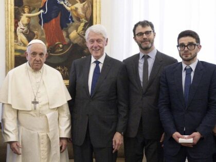 Pope Francis with Bill Clinton, Marc Mezvinsky, and Alex Soros.