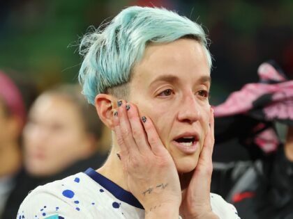 MELBOURNE, AUSTRALIA - AUGUST 06: Megan Rapinoe of USA is dejected after their team was defeated in the FIFA Women's World Cup Australia & New Zealand 2023 Round of 16 match between Sweden and USA at Melbourne Rectangular Stadium on August 06, 2023 in Melbourne / Naarm, Australia. (Photo by …