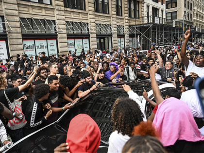 NEW YORK, UNITED STATES - AUGUST 05: Attendees brawl during the gift distribution event held by phenomenon YouTube and Twitch broadcaster Cenat at the Union Square in Manhattan, New York, United States on August 05, 2023. NYPD team banned entry to the area in order to calm the outrage and …
